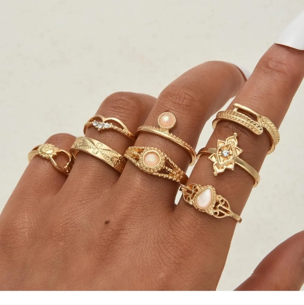 Gold Opal Accent Women's Ring Set - 15 Pack